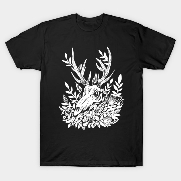 Memento Mori Deer Skull & Foliage Witchy Dark Mori Gothic Punk T-Shirt by LunaElizabeth